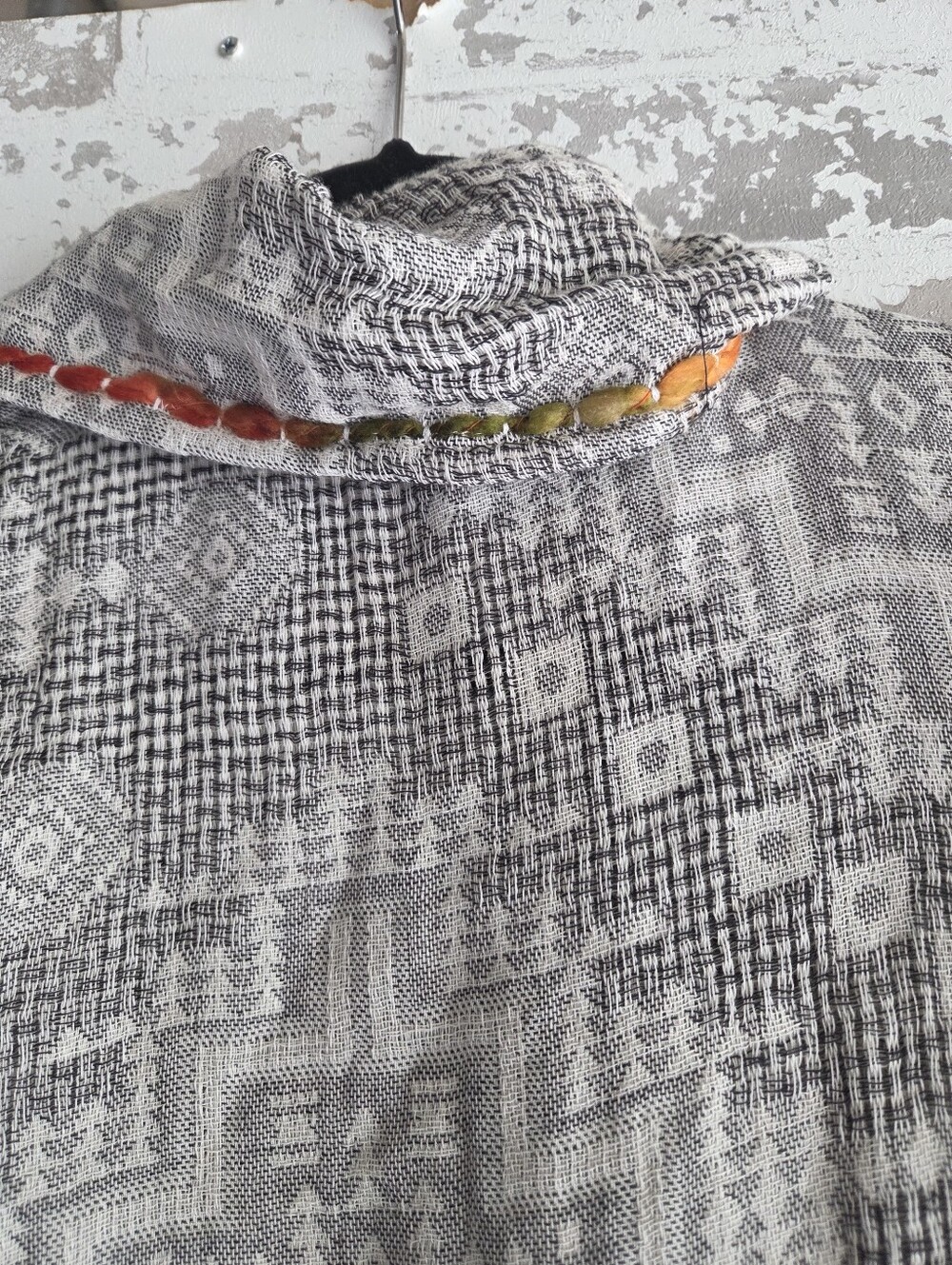 ​Paper Lace Boho Textured Cotton Knit Draped Open Cardigan Jacket Fringe Rosette - Picture 8 of 10